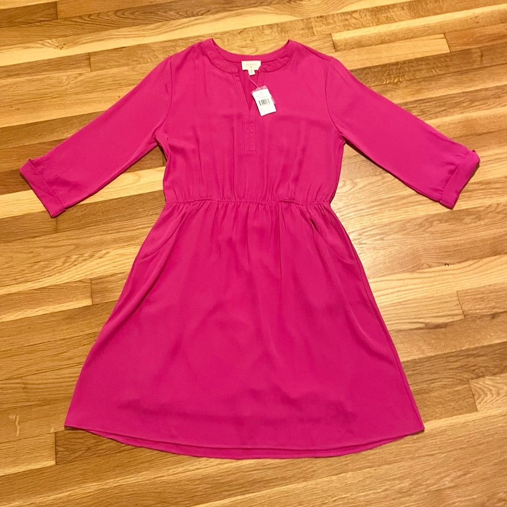 Every Womens A Line Dress Magenta Pink Notch Neck 3/4 Sleeve M New